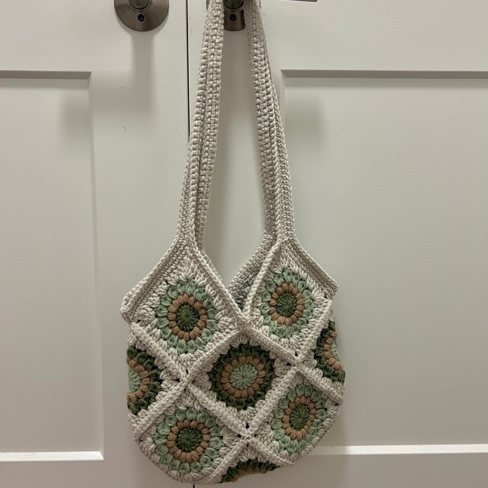 Green and Beige Handmade Crochet Tote Bag